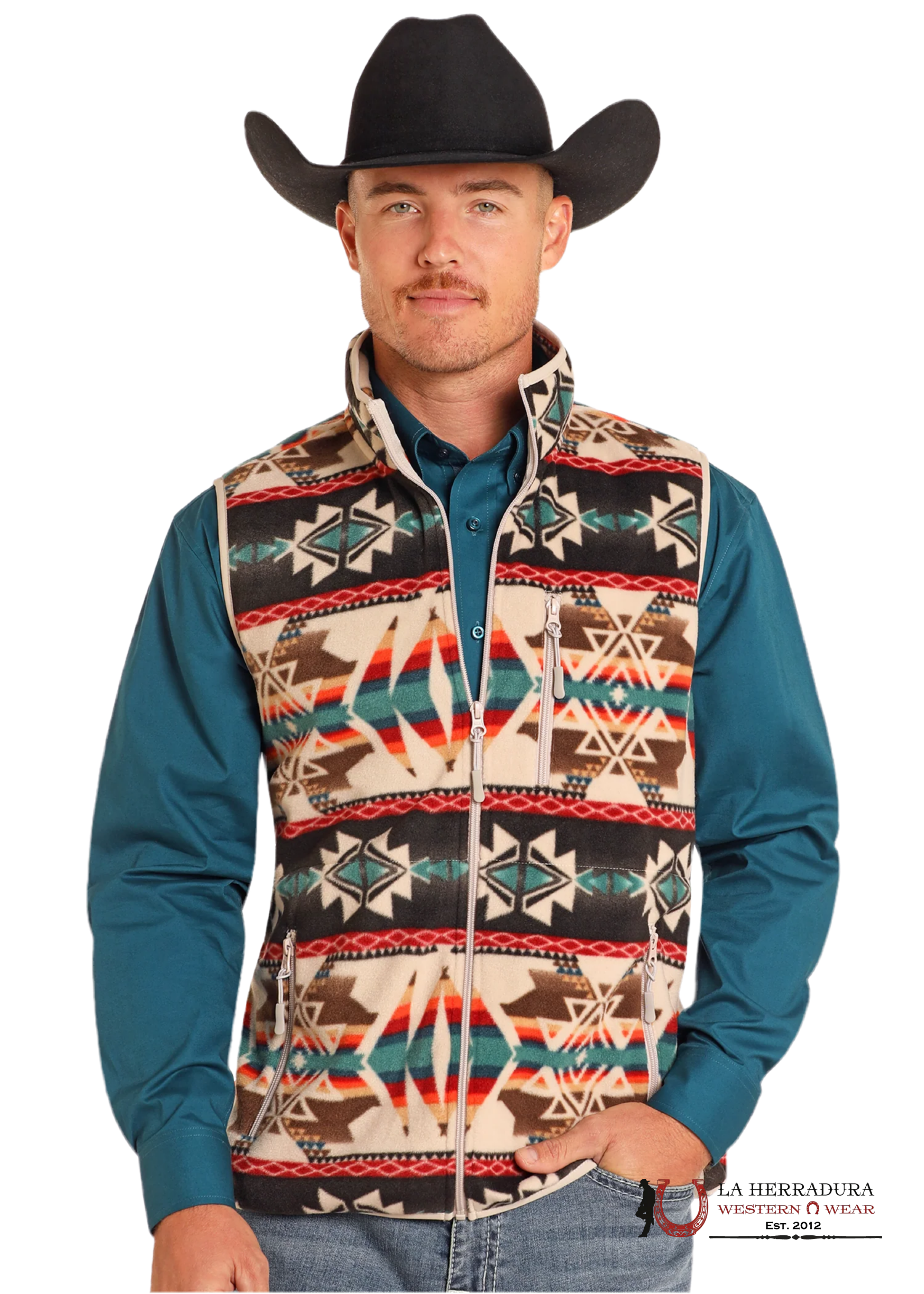 Panhandle Tan Aztec Printed Fleece Vest Ropa Hombres