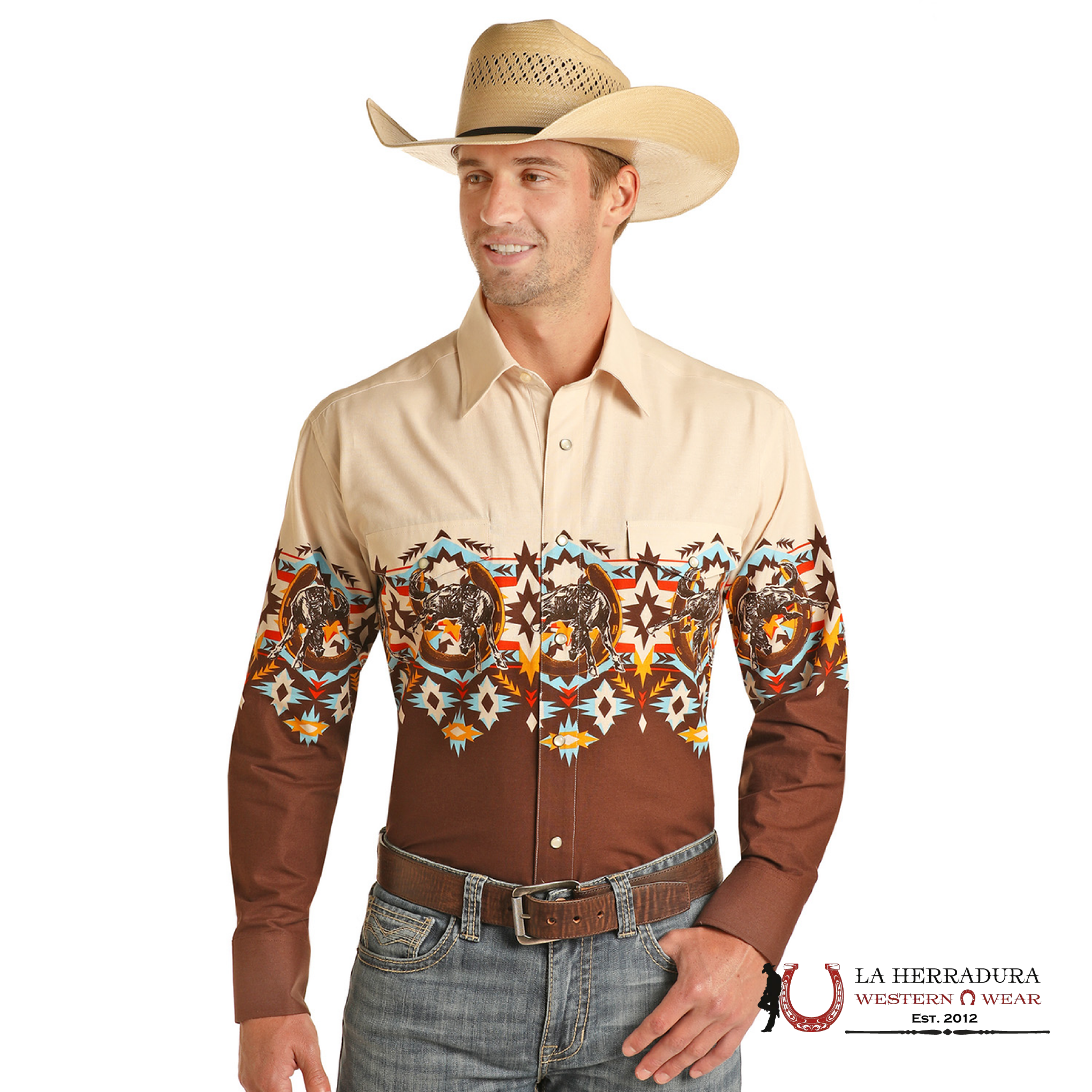 Panhandle Tan/Brown Aztec Long SLEEVE PHMSOSRZ5Y ROPA HOMBRES