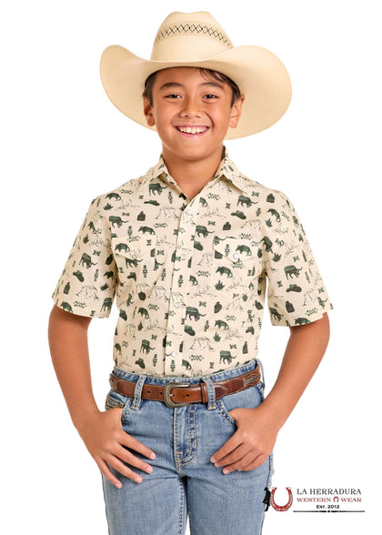 Panhandle Tan Green Short Sleeve Shirt Boys - PBN3S06575