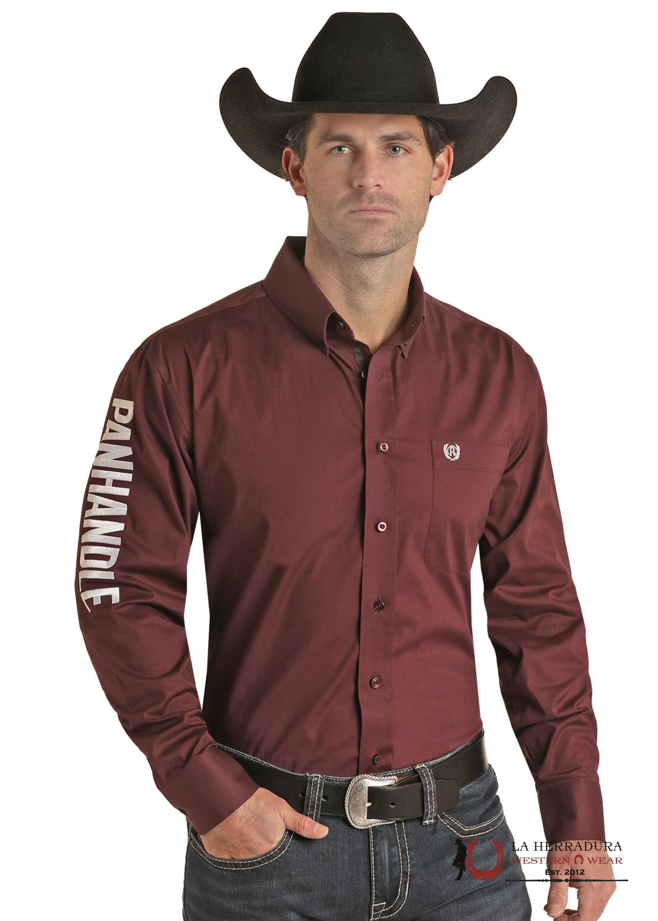 Panhandle Tan Western Long Slevee - BURGUNDY TEAM LOGO PSMSOER07S ROPA HOMBRES