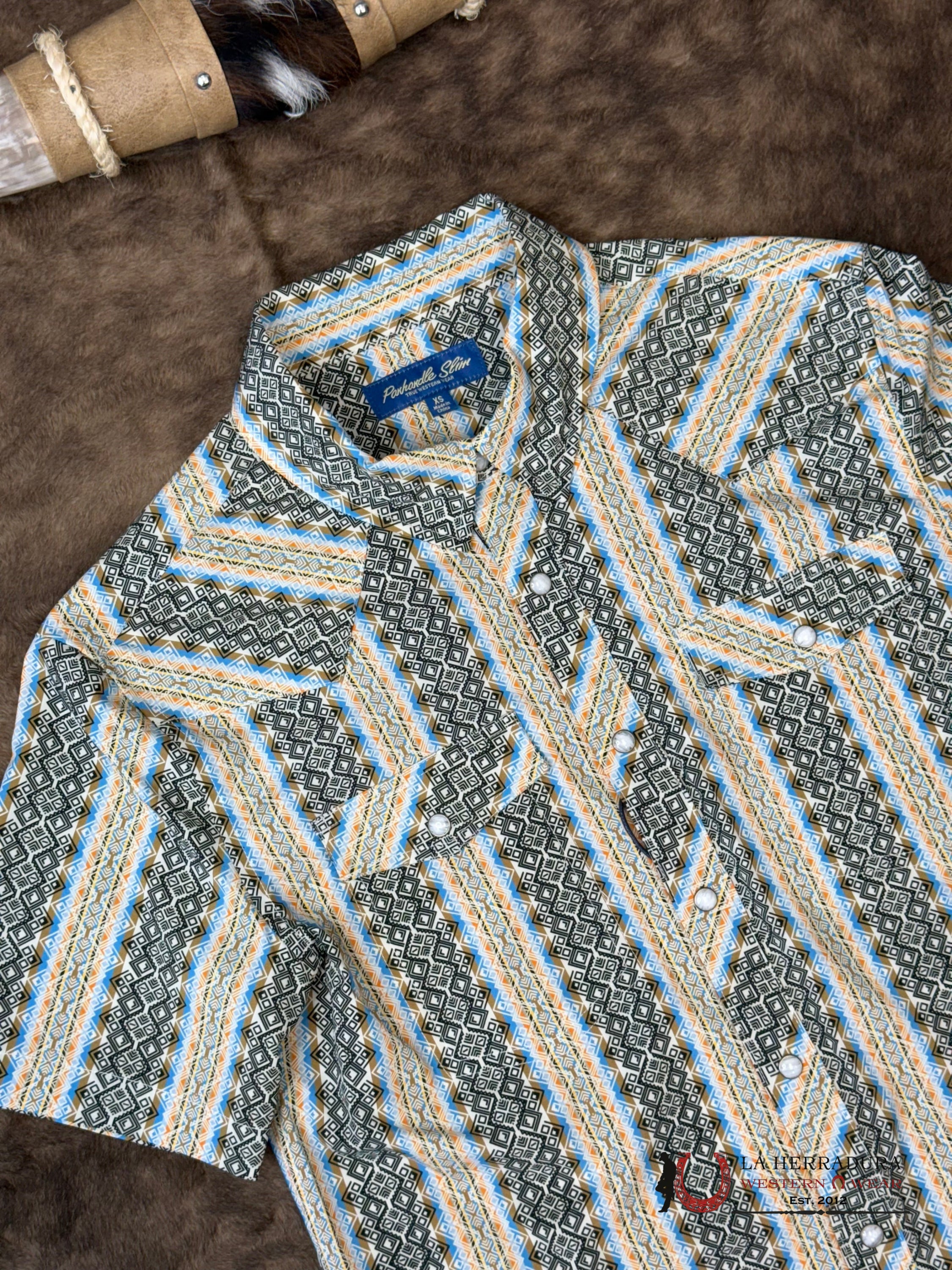 Panhandle Tan With Western Print Multi Color Short Sleeve Shirt Men - 5721 ROPA HOMBRES