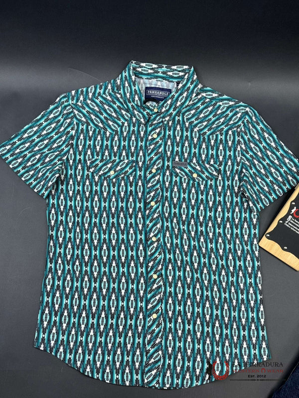 CAMISA VAQUERA MANGA CORTA CON BOTONES AZTECA TURQUESA PANHANDLE 4306