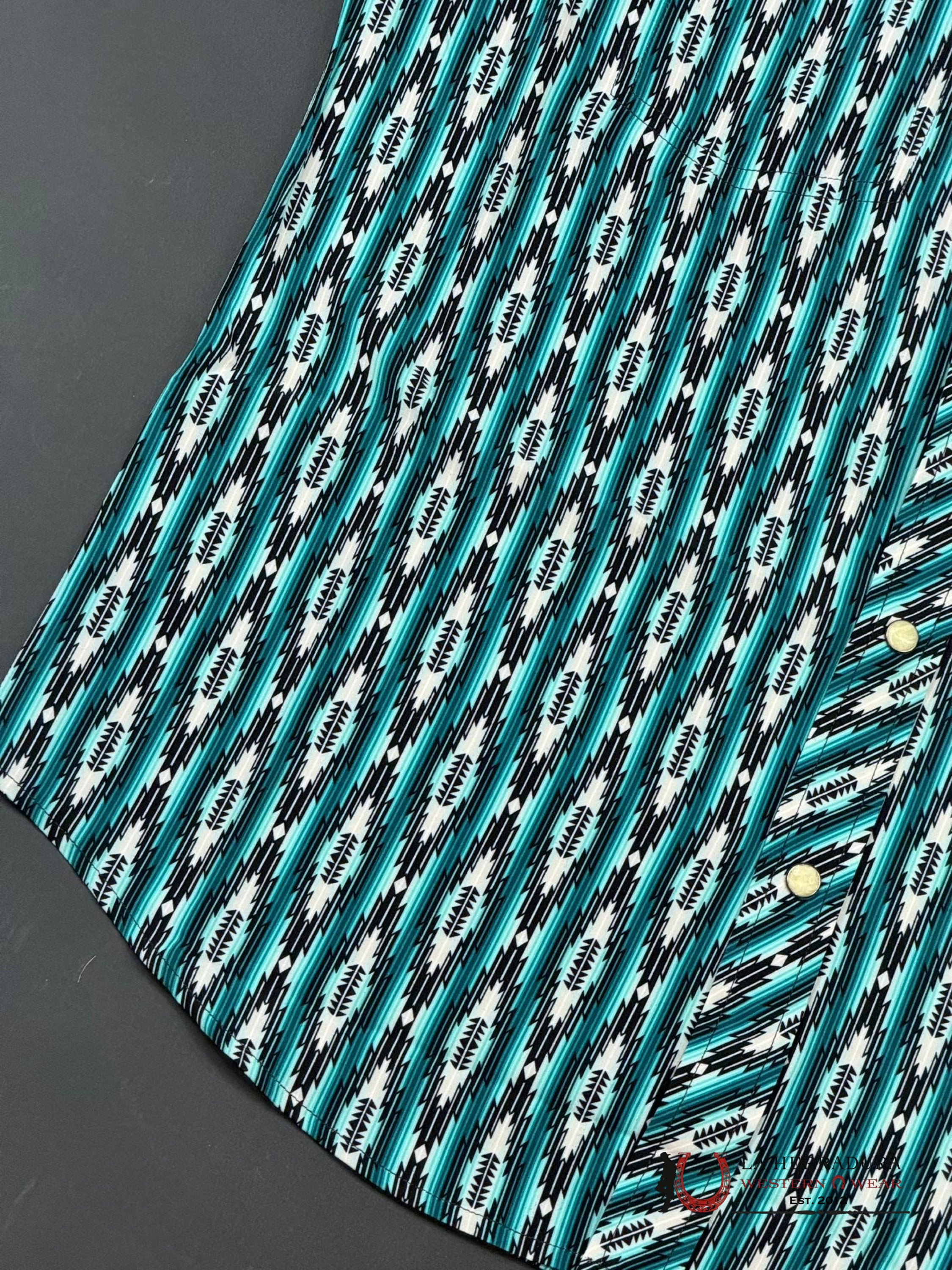 Panhandle Turq Aztec Woven Short Sleeve Snap Shirt4306 Ropa Hombres