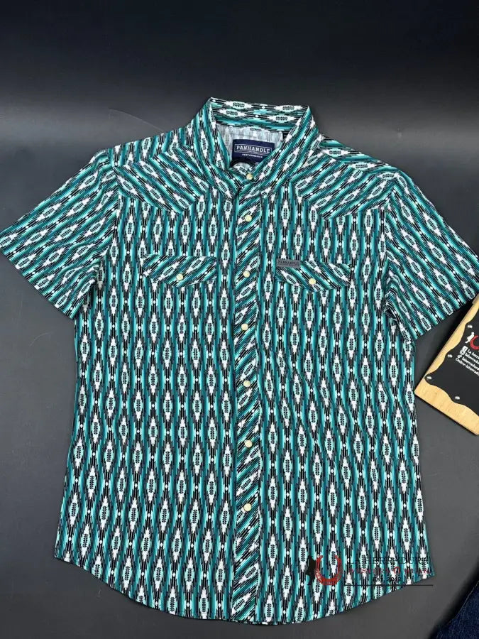 Panhandle Turq Aztec Woven Short Sleeve Snap Shirt4306 Ropa Hombres