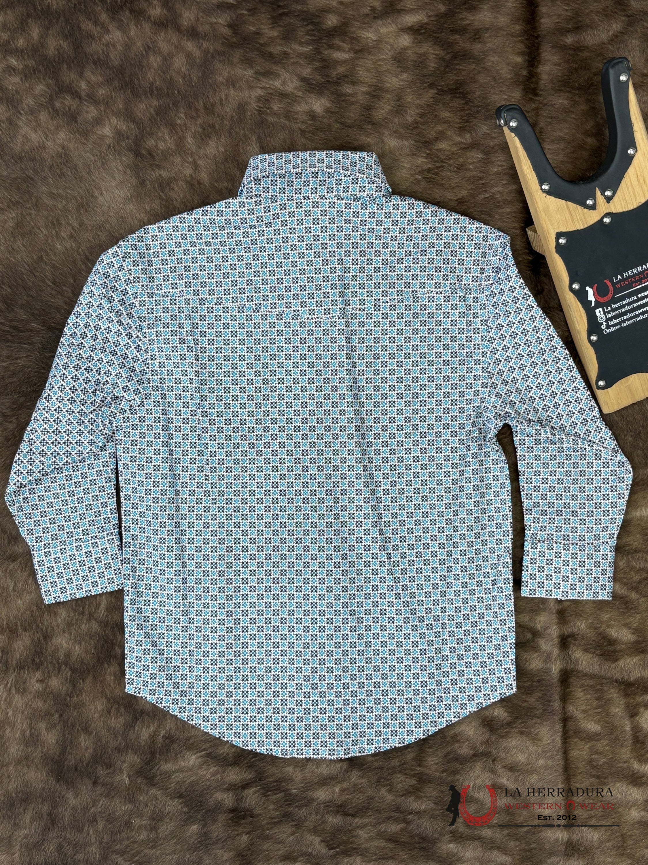 Panhandle Turquoise Long Sleeve With Flore Print Shirt Boys - 5680 NIÑOS