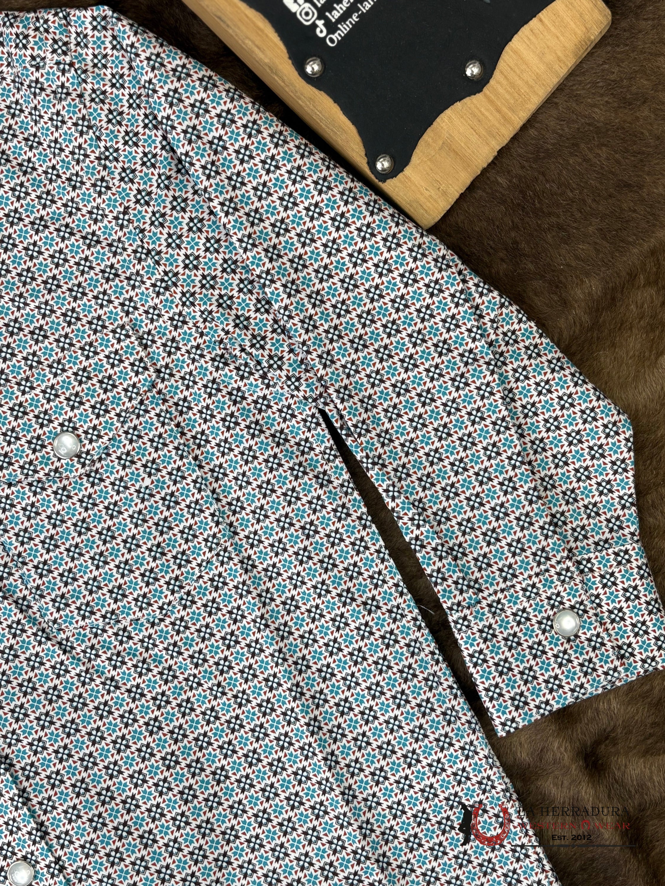 Panhandle Turquoise Long Sleeve With Flore Print Shirt Boys - 5680 NIÑOS