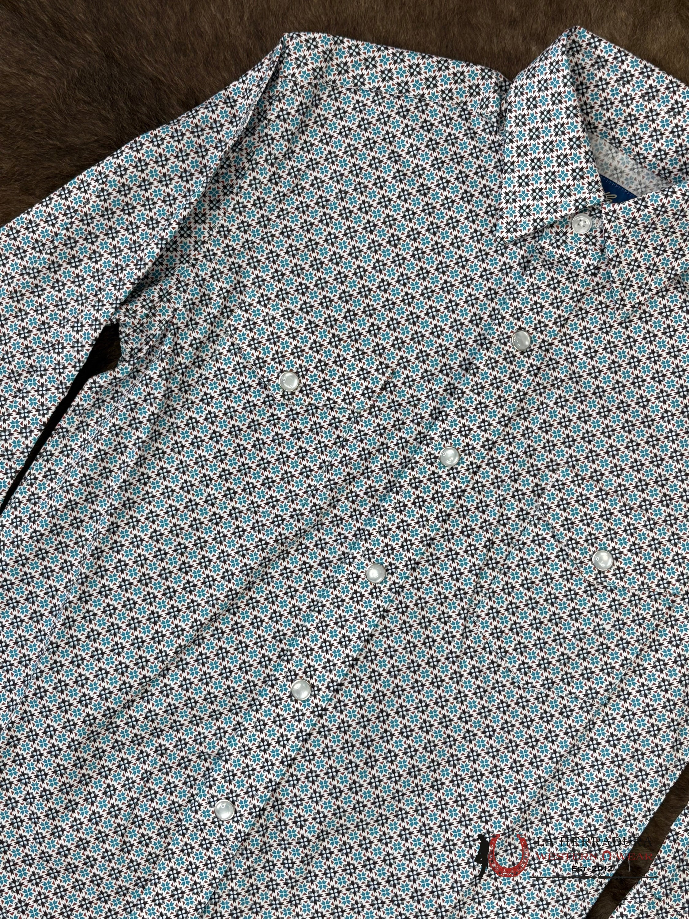 Panhandle Turquoise Long Sleeve With Flore Print Shirt Boys - 5680 NIÑOS