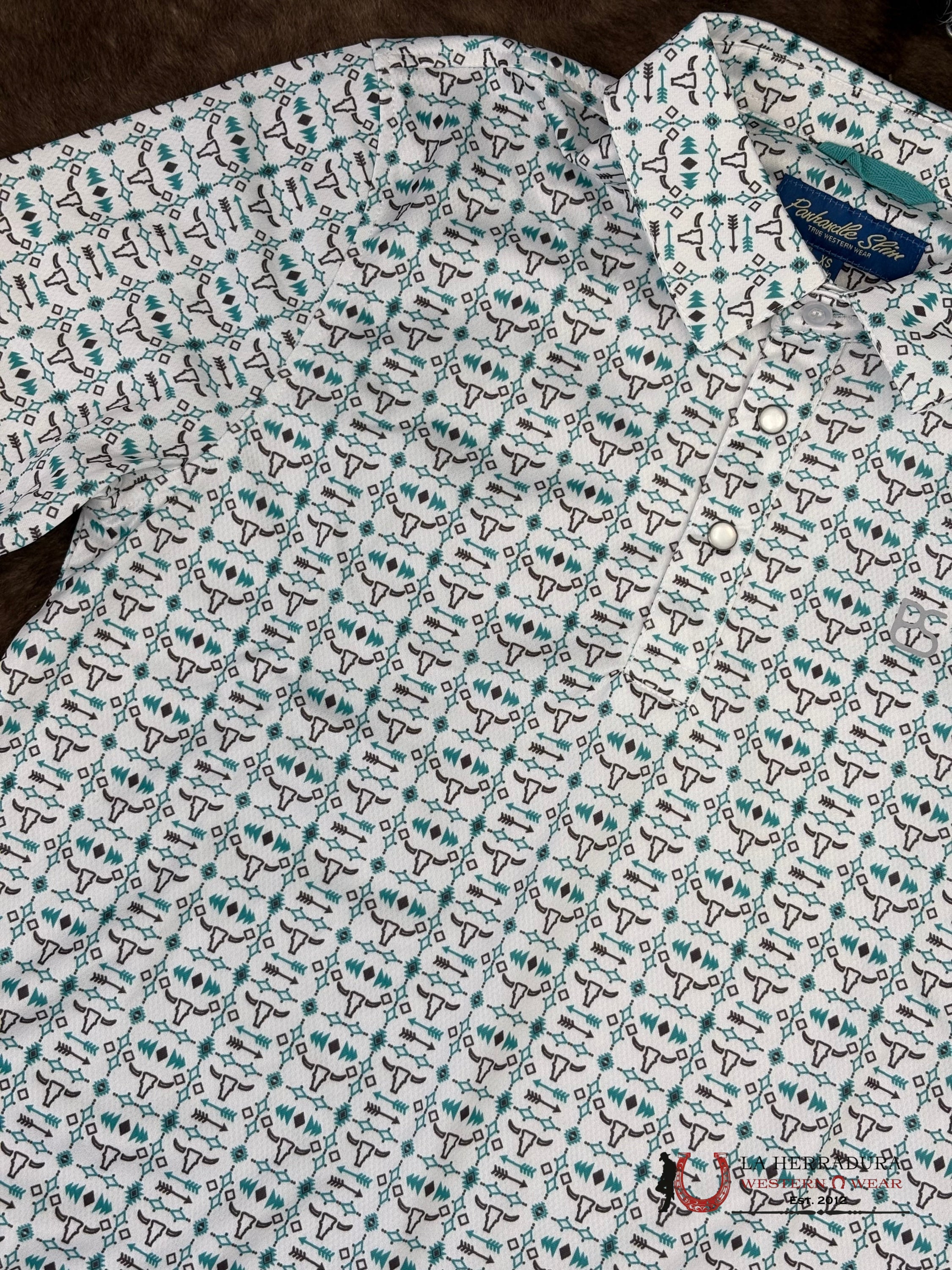 Panhandle Turquoise With Aztec Print Short Sleeve Shirt - 6521 ROPA HOMBRES