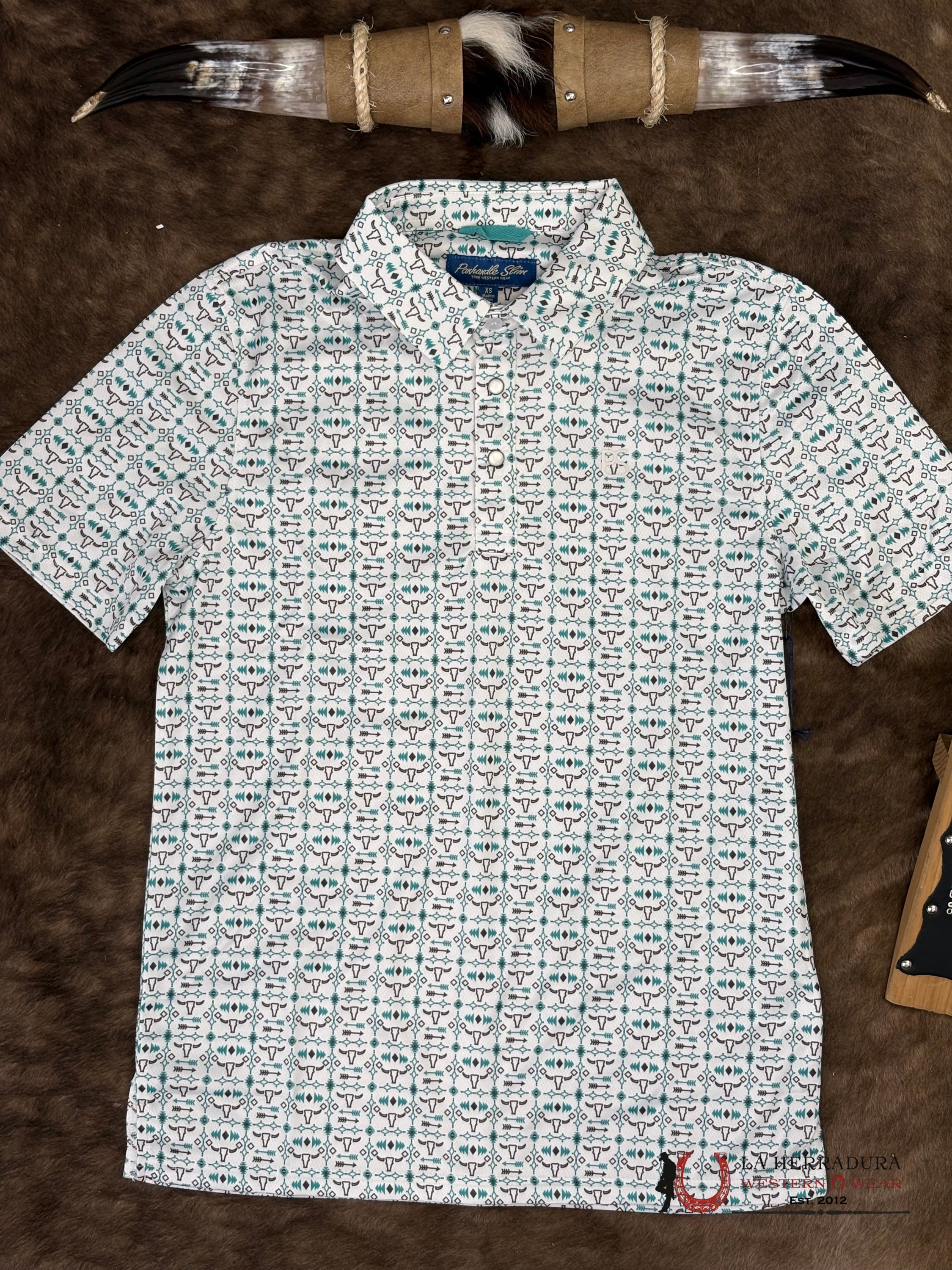 Panhandle Turquoise With Aztec Print Short Sleeve Shirt - 6521 ROPA HOMBRES