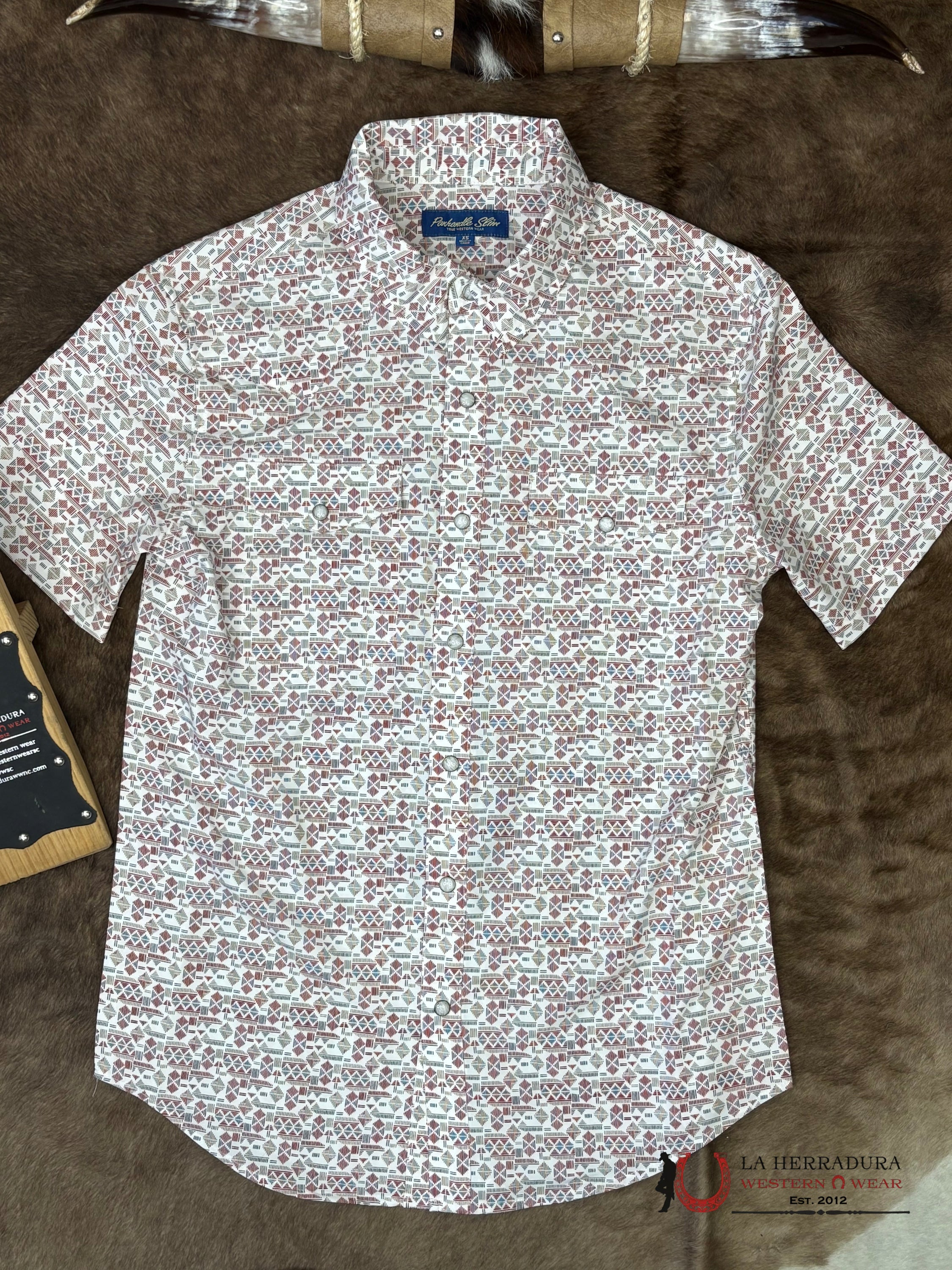 PANHANDLE White With Aztec Print Short Sleeve Men’s Shirt - 5703 ROPA HOMBRES