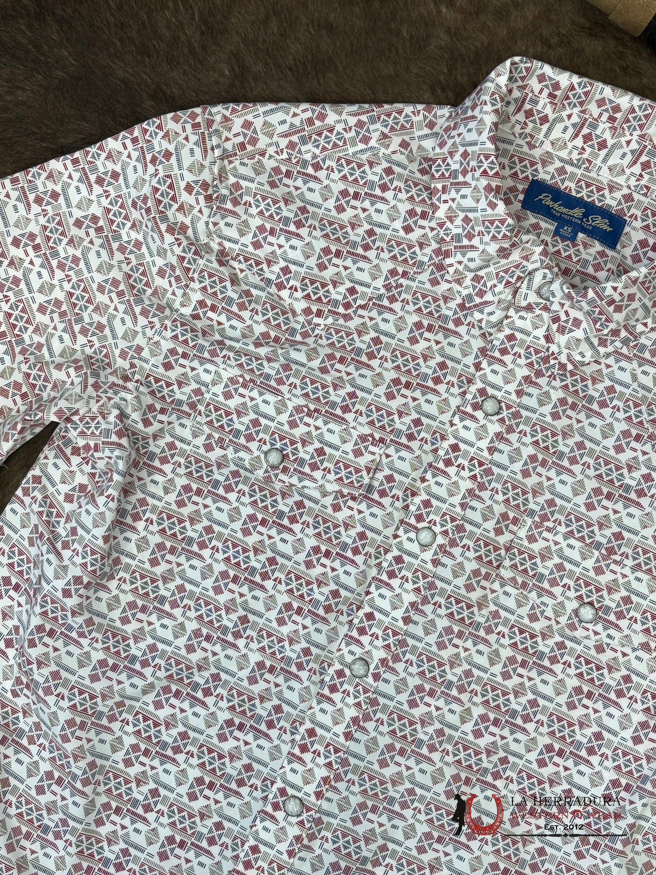 PANHANDLE White With Aztec Print Short Sleeve Men’s Shirt - 5703 ROPA HOMBRES