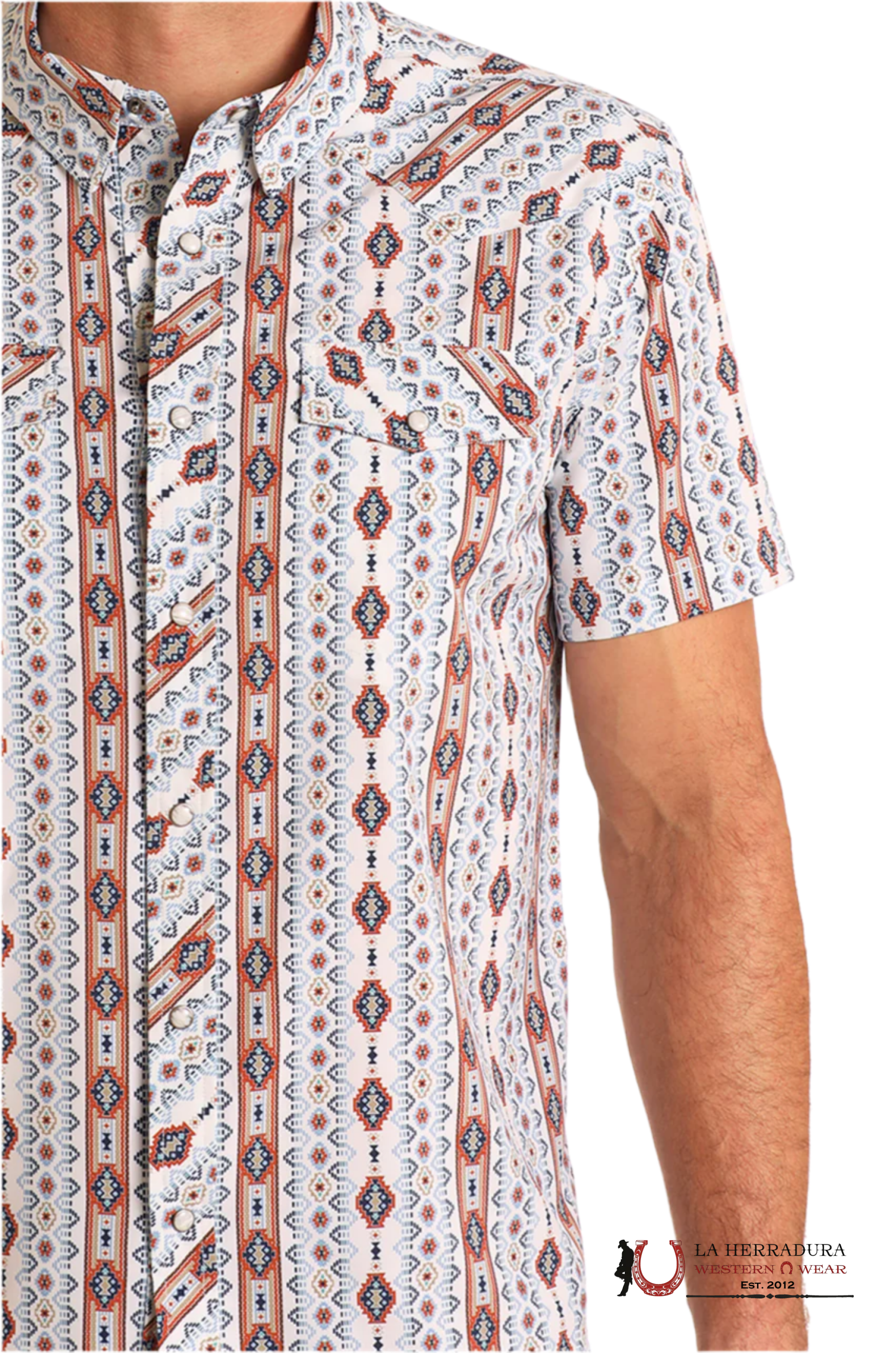 PANHANDLE WHITE WITH BLUE/MULTI PRINT AZTEC SHORT SLEEVE SHIRT MEN - 5715 ROPA HOMBRES