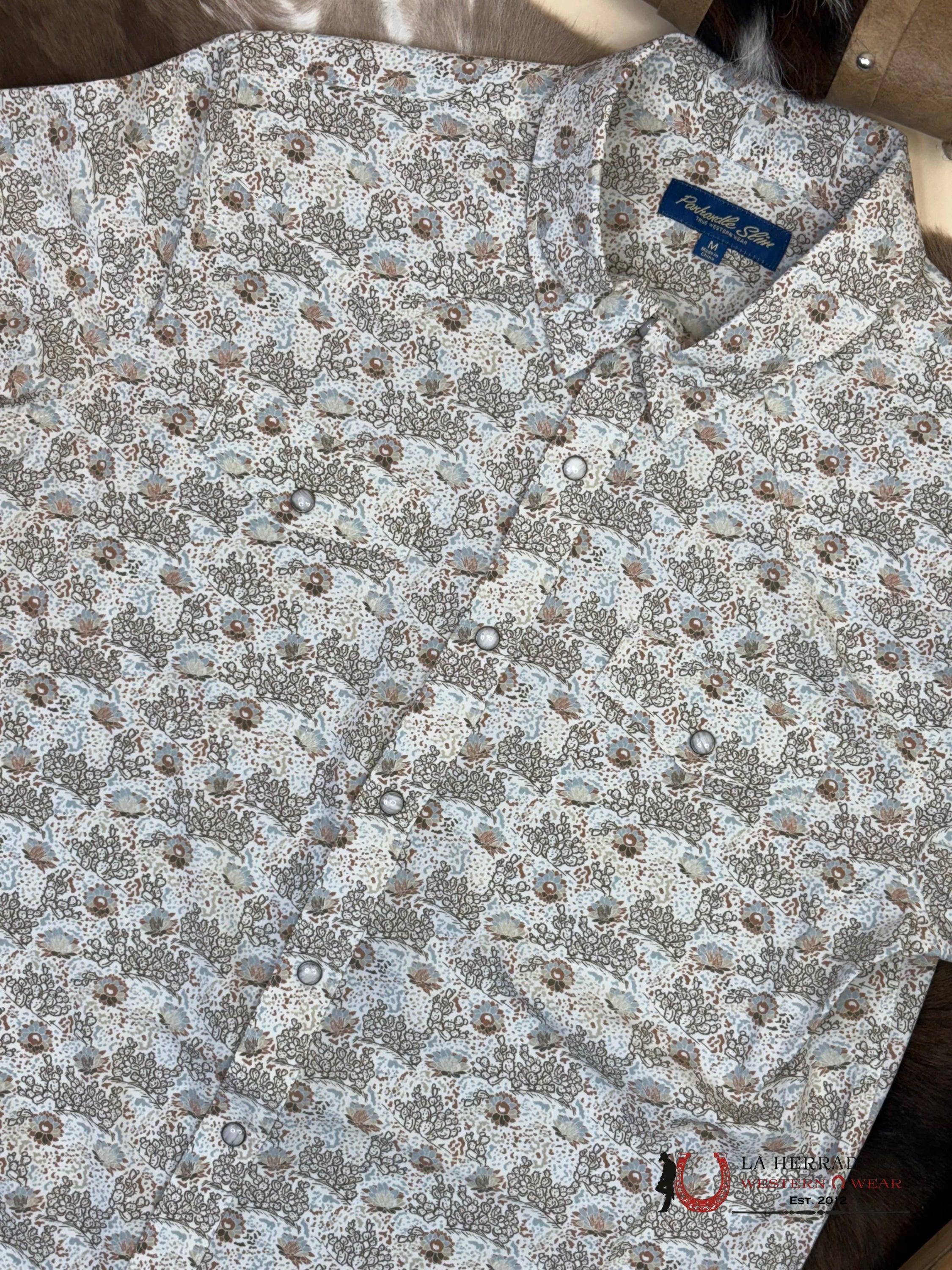 PANHANDLE WHITE WITH FLORAL BROWN PRINT SHORT SLEEVE SHIRT MEN - 5704 ROPA HOMBRES