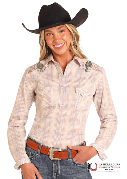 CAMISA PARA MUJER MANGA LARGA BORDADA PANHANDLE NATURAL - RWN2S04592