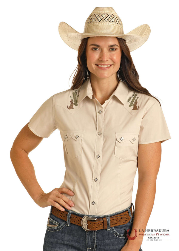CAMISA DE MUJER PANHANDLE MANGA CORTA BORDADA NATURAL RWN3S03849