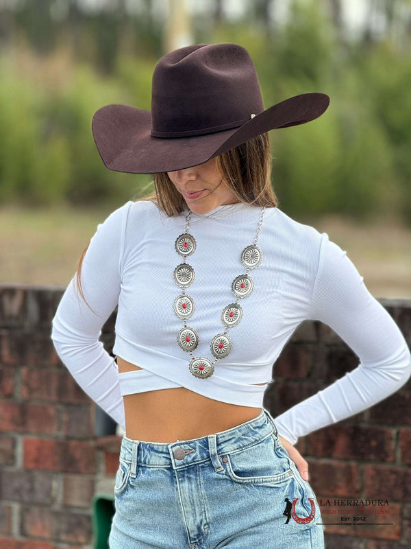 TOP BLANCO DE MUJER CON BAJO CRUZADO PANHANDLE