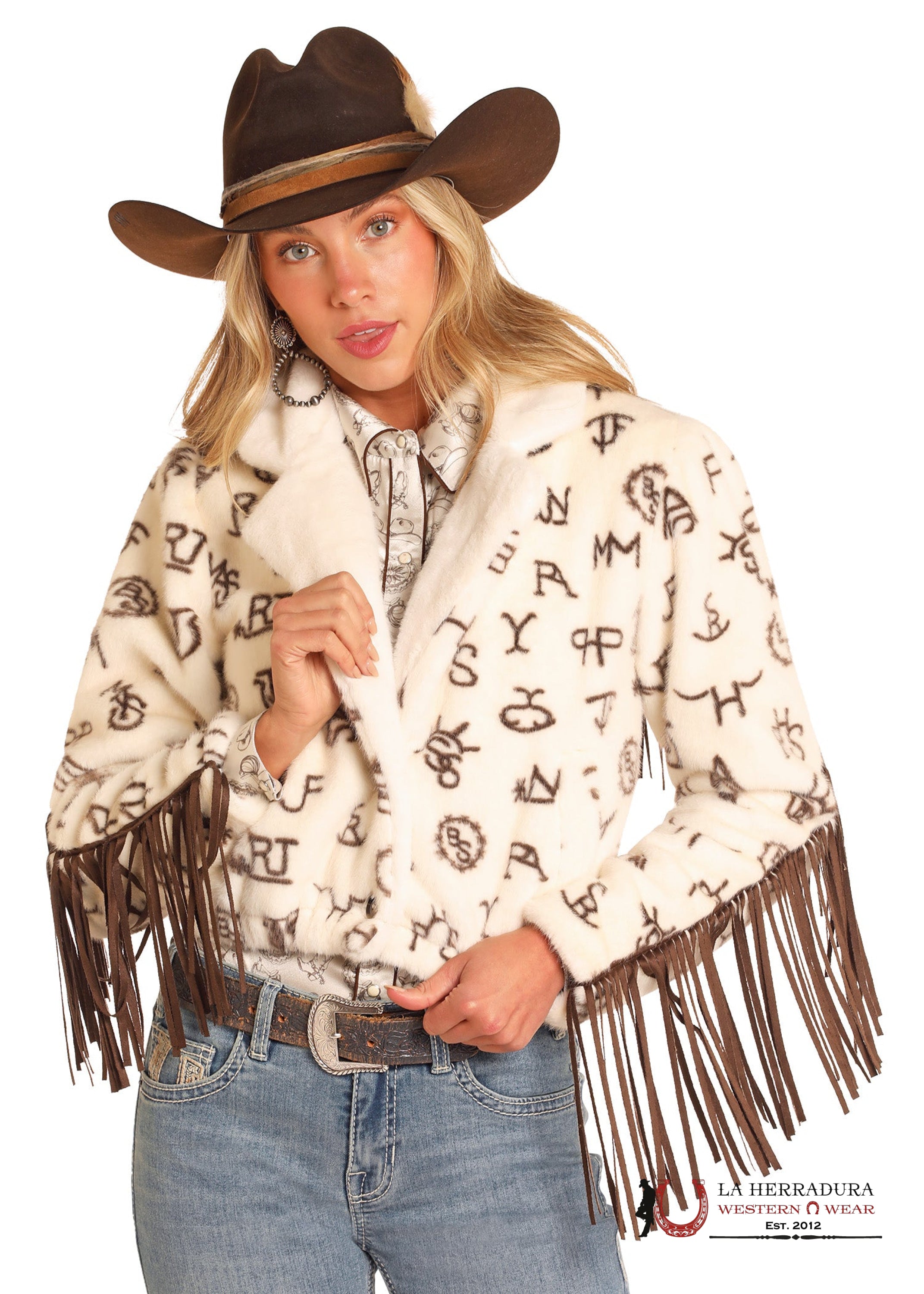 PANHANDLE WOMEN’S CONVERSATION PRINT FUR FRINGE JACKET DW92C04146 ROPA MUJERES