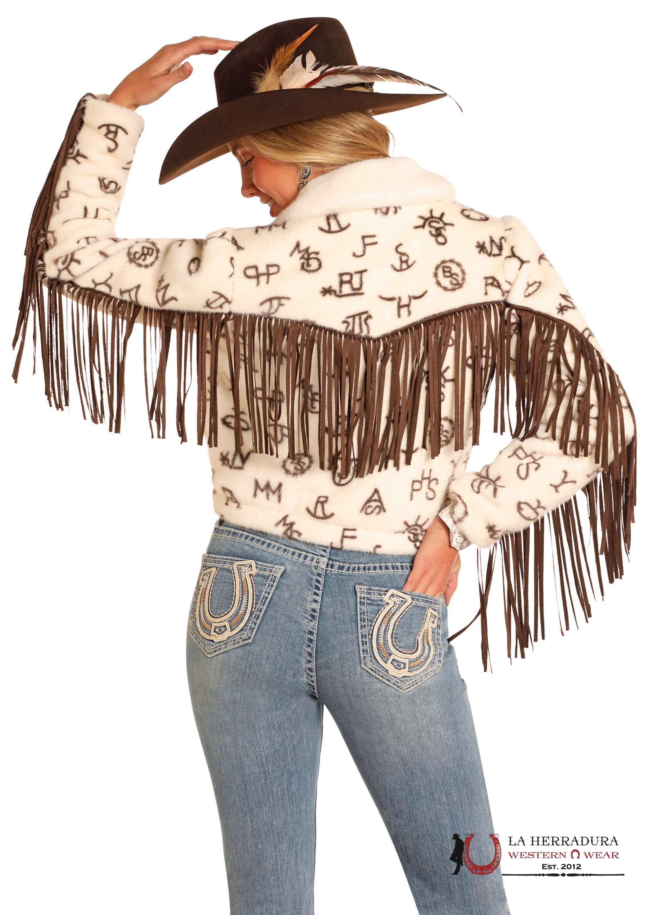 PANHANDLE WOMEN’S CONVERSATION PRINT FUR FRINGE JACKET DW92C04146 ROPA MUJERES