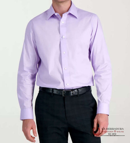CAMISA LILA DE MANGA LARGA CON BOTONES PATRON CITO PARA HOMBRE