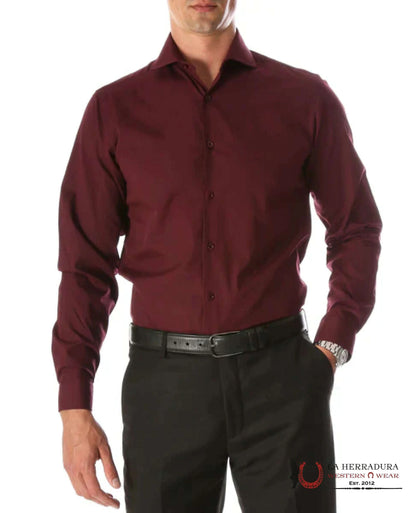 CAMISA DE BOTONES DE MANGA LARGA PATRON CITO MEN COLOR BORGOÑA OSCURO D-1