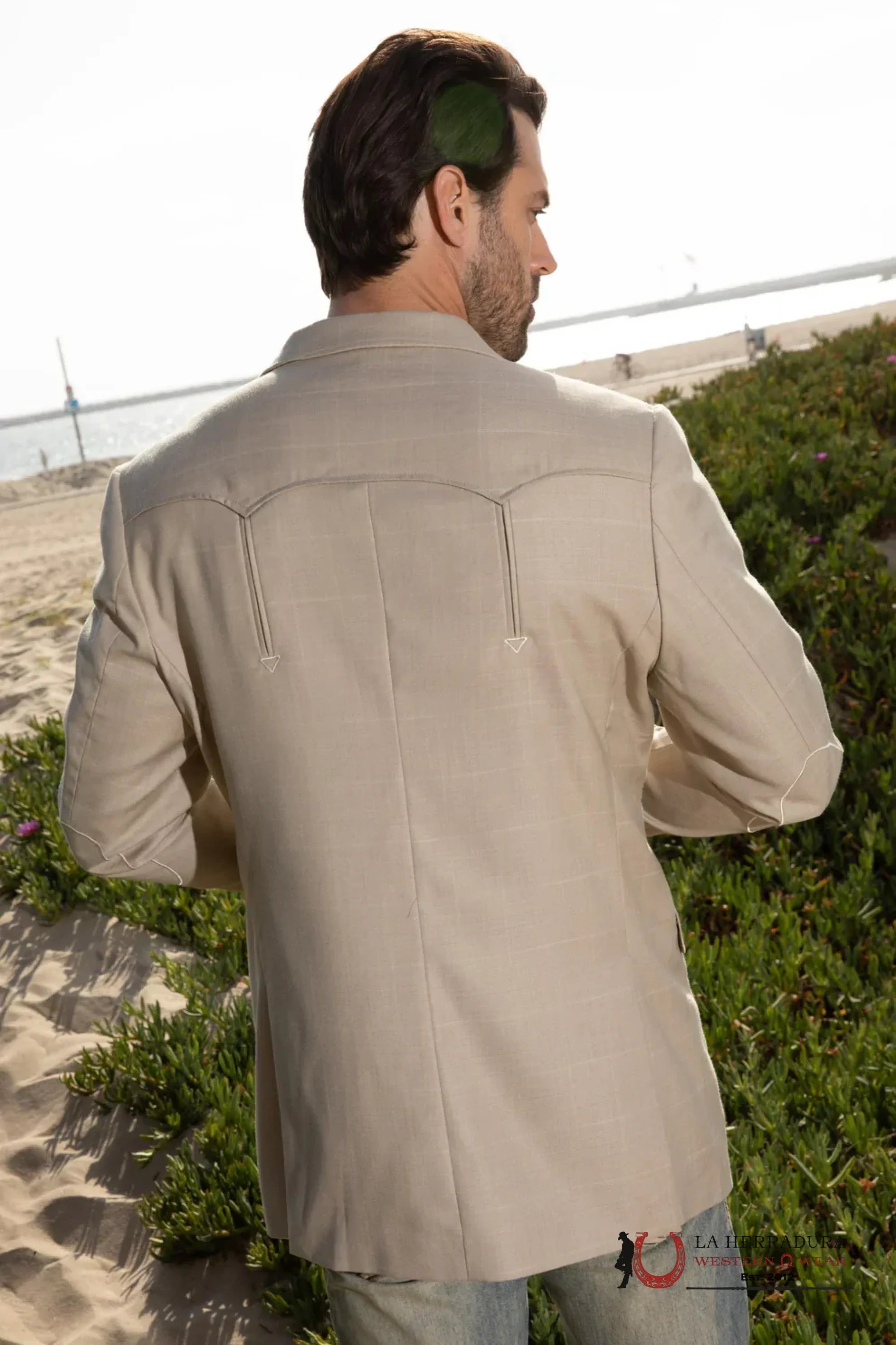 Beige Smooth Liso Tela Rancher Blazer- Blz10124 Ropa Hombres