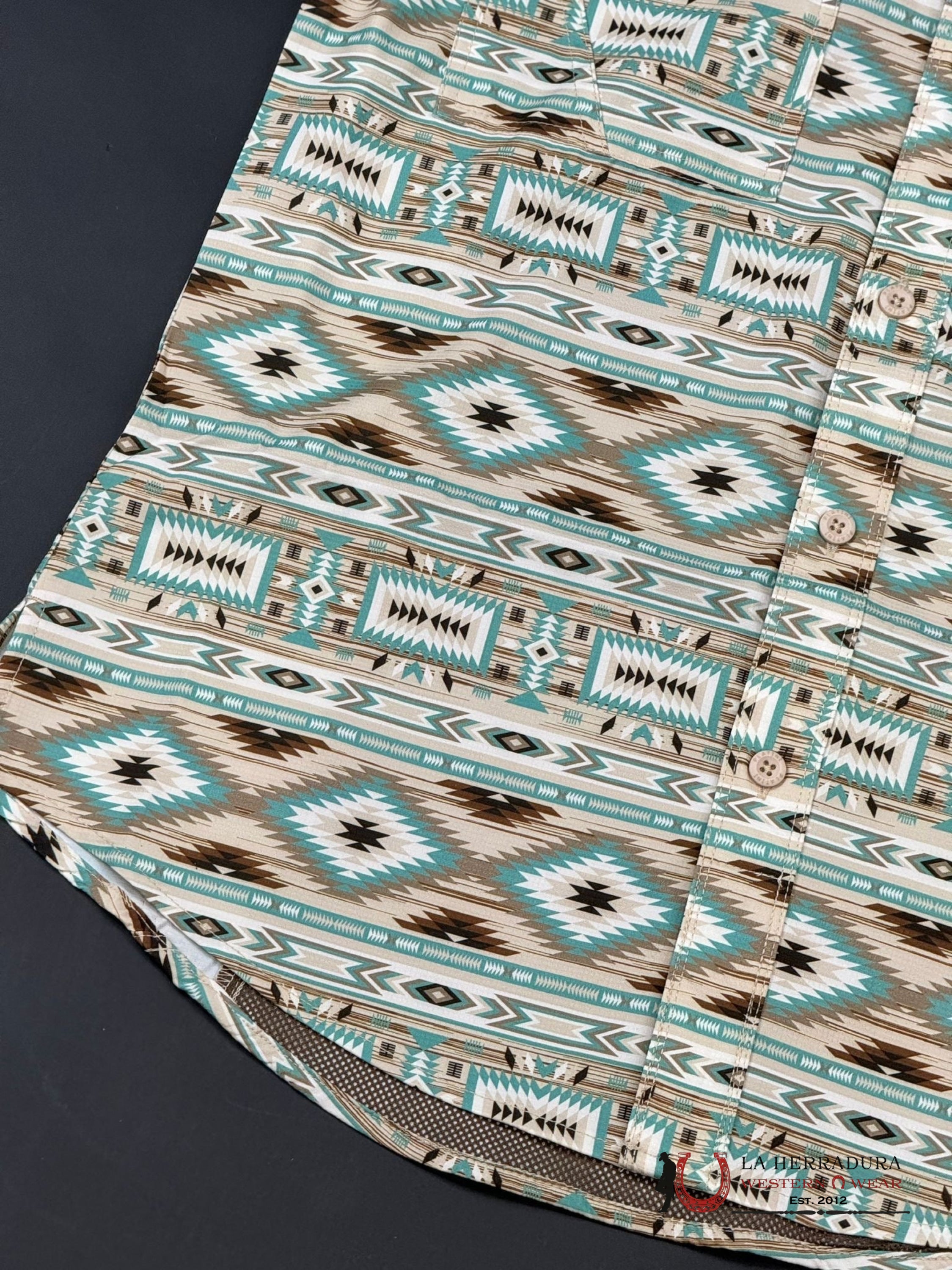 Platini Beige Teal Aztec Short Sleeve Shirt Ropa Hombres