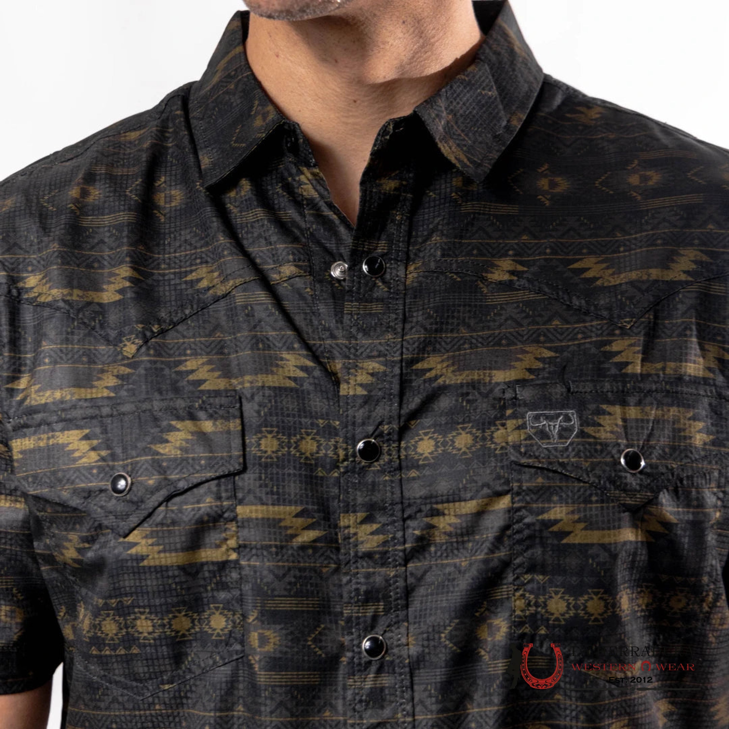 PLATINI BLACK AZTEC SHORT SLEEVE SHIRT PGS9872 ROPA HOMBRES