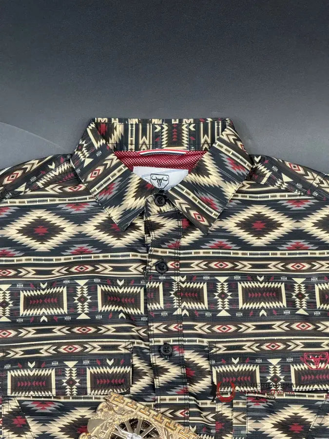 Platini Black Maroon Aztec Short Sleeve Shirt Ropa Hombres