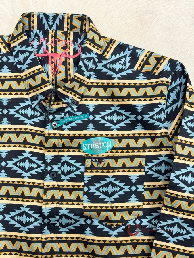 Platini Black Teal Aztec Print Long Sleeve Ropa Hombres