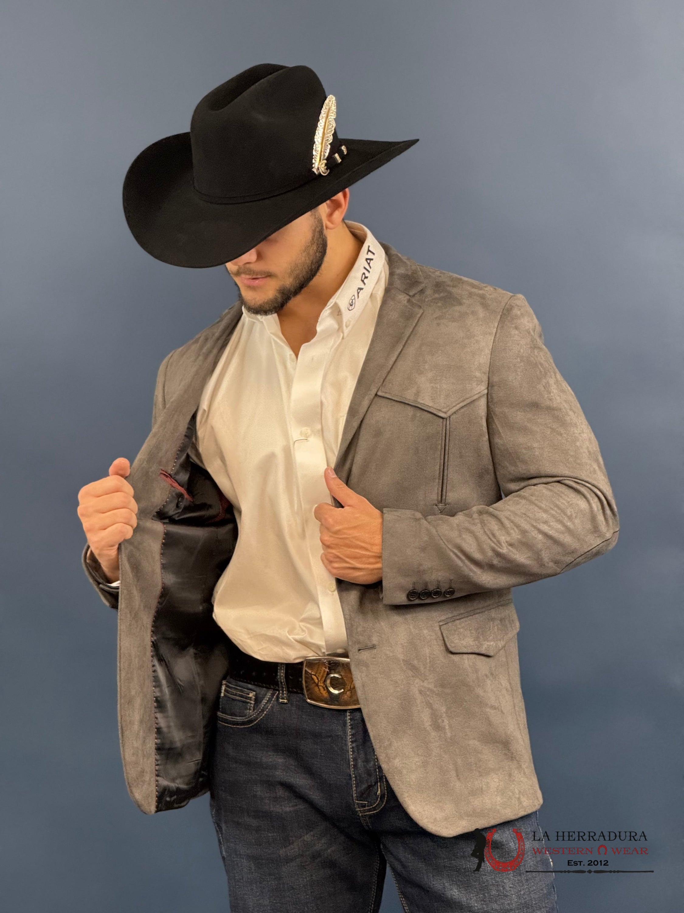 Platini Charcoal Gamuza Suede Blazer Rancher- Bl29445 Ropa Hombres