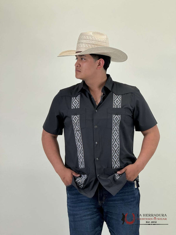 CAMISA DE MANGA CORTA GUAYABERA PLATINI CHARCOAL CON BROCHES