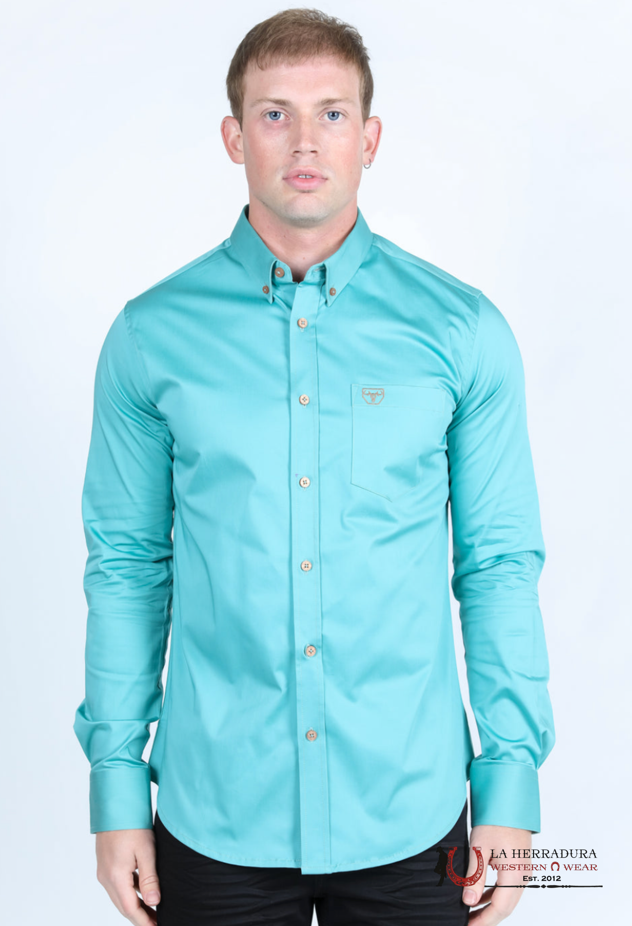 Platini Men Stretch Fit Button Up Turquoise CTL9829 ROPA HOMBRES