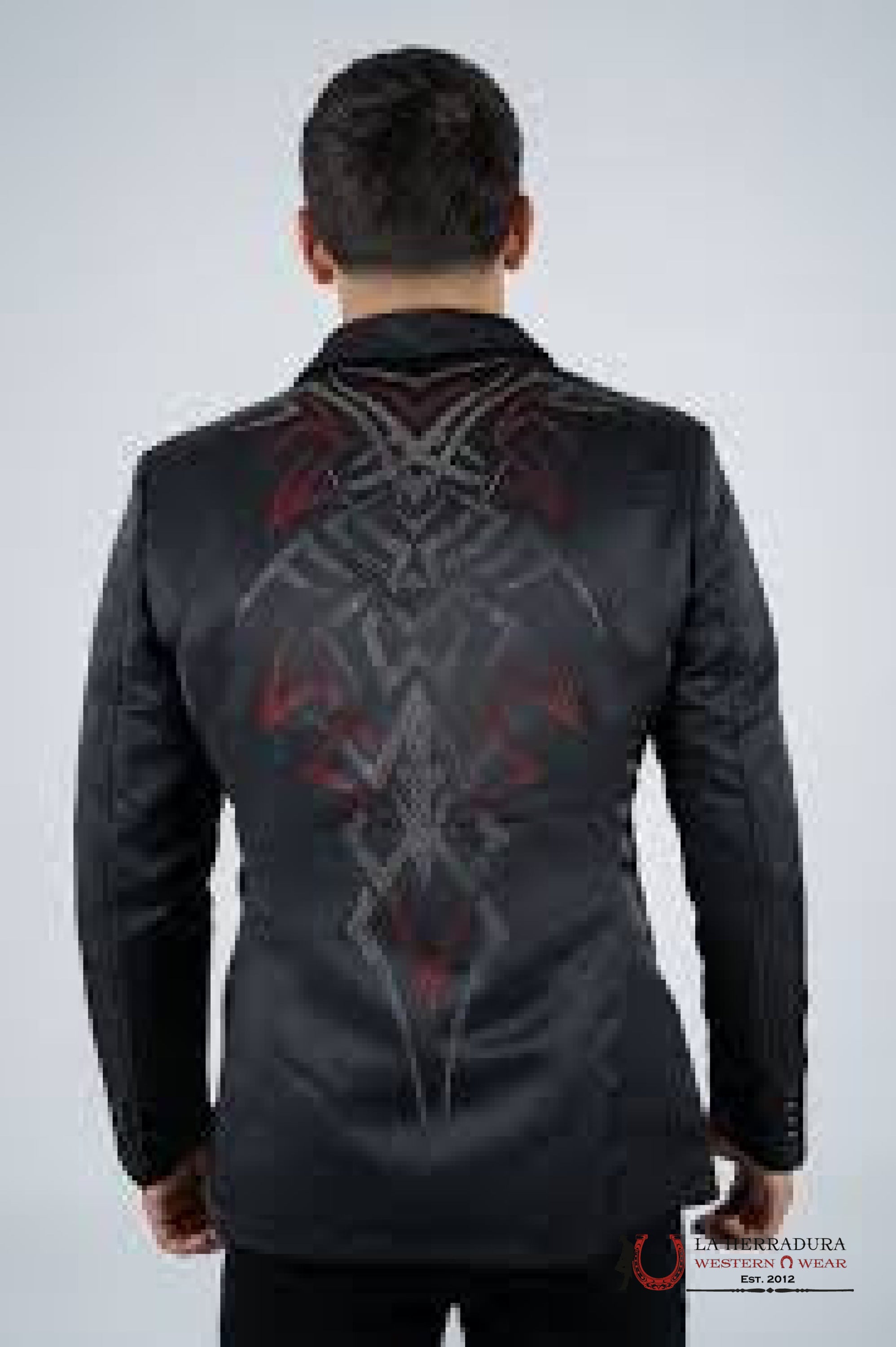 PLATINI MENS BLACK BLAZER WITH RED AND SILVER RHINESTONES- BLZ8100 ROPA HOMBRES