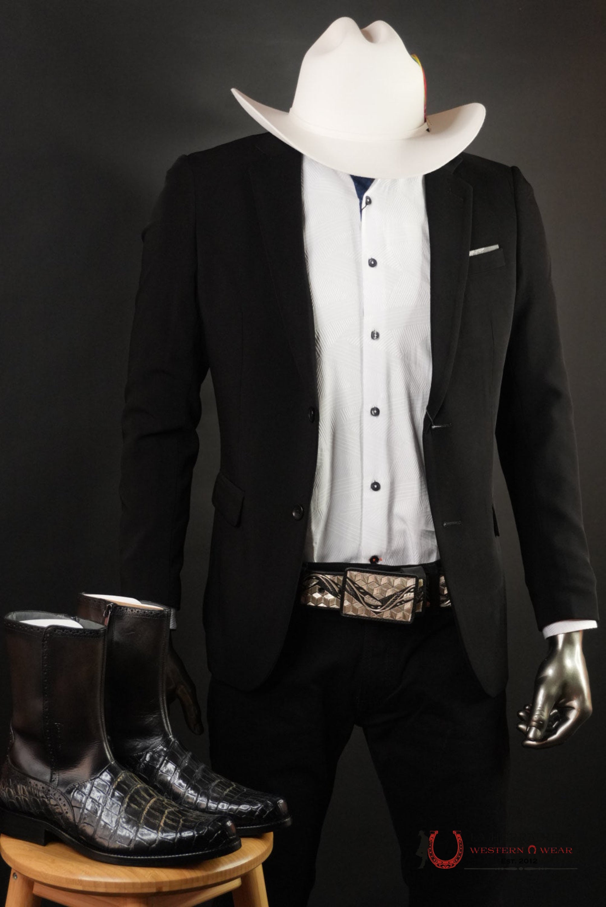 Mens Blazer Black With Grey Floral - BLZ9926 ROPA HOMBRES