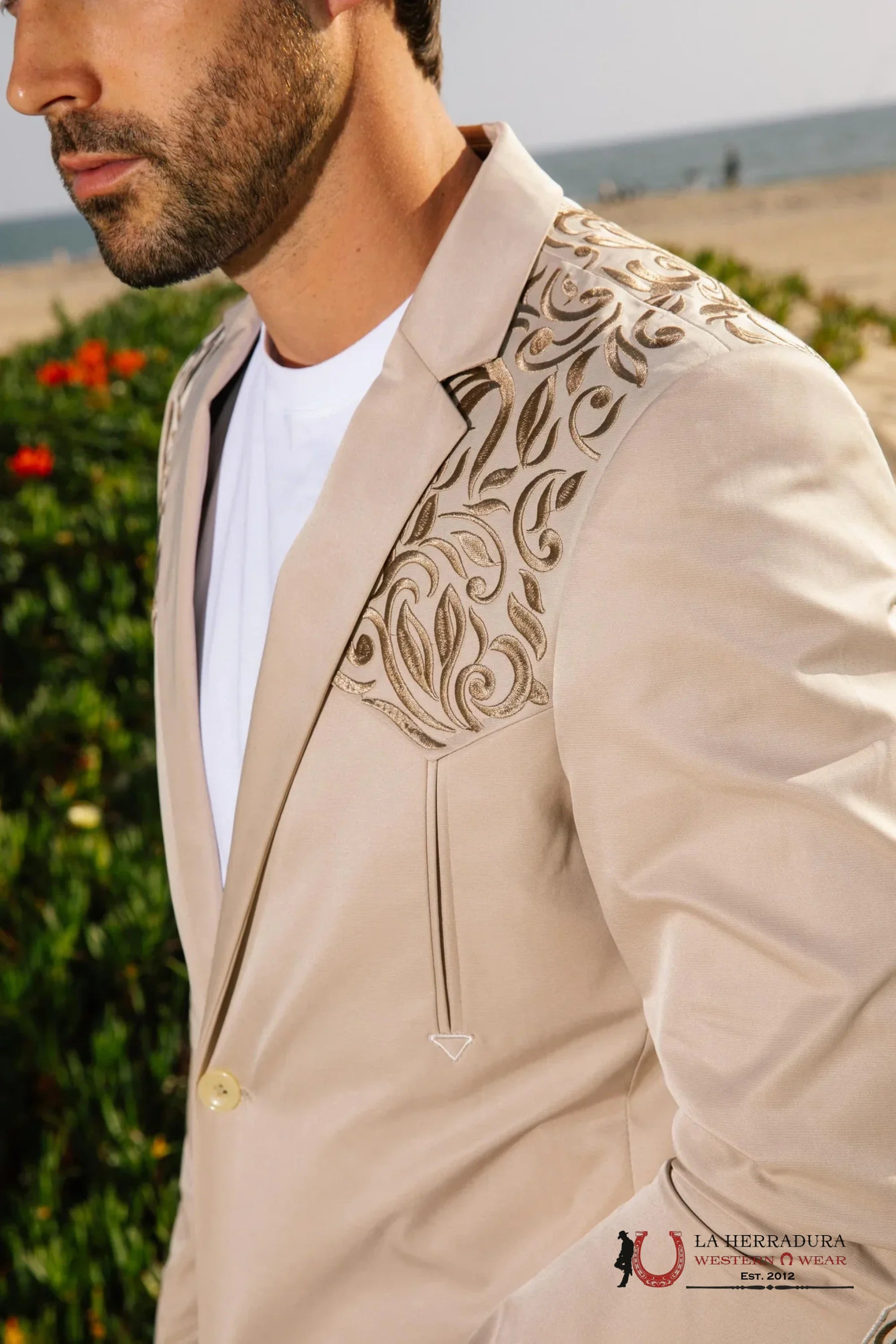 MENS BLAZER EMEMBROIDE BEIGE EBZ10139 BORDADO ROPA HOMBRES