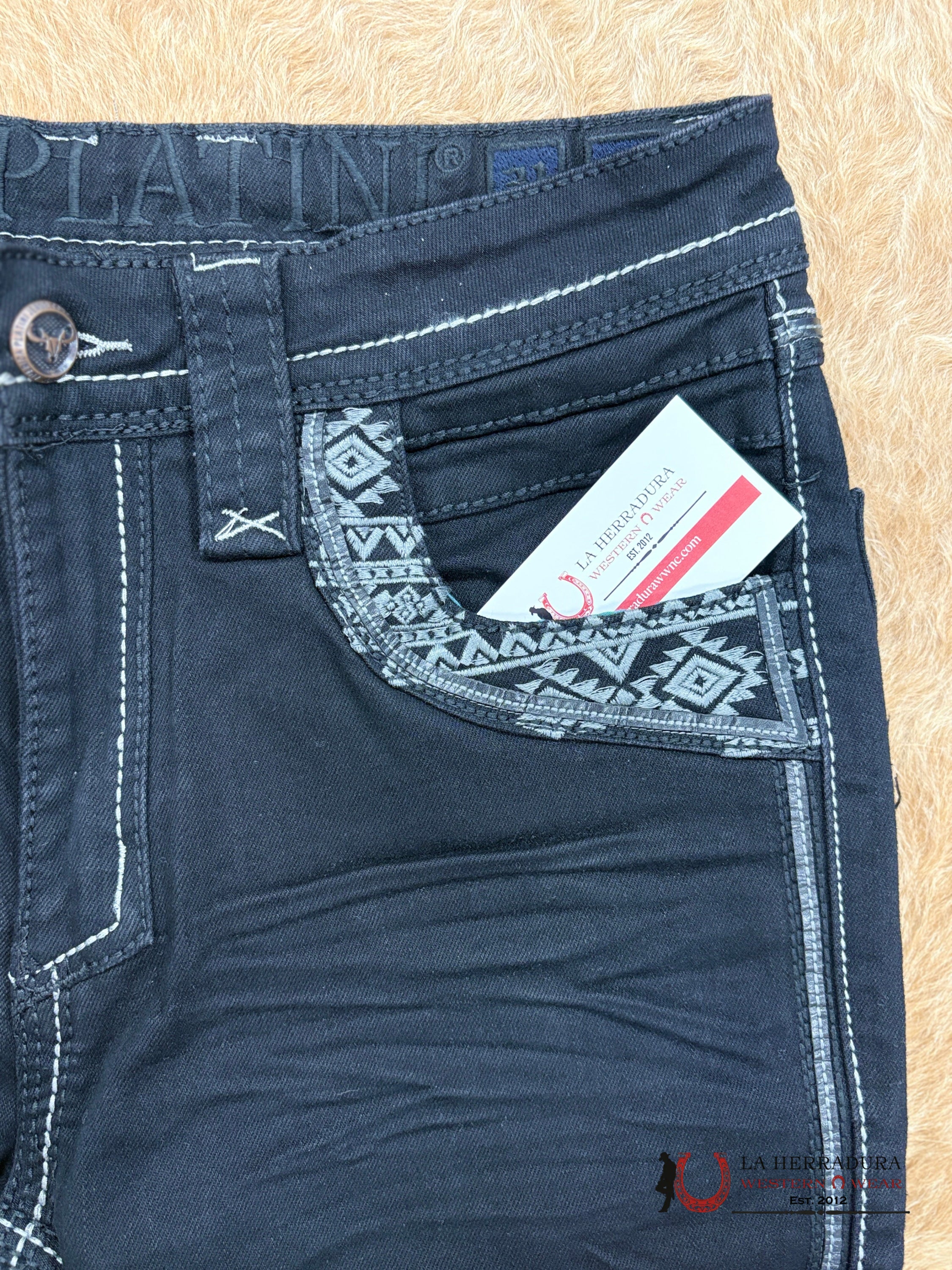 PLATINI MENS BOOT CUT JEANS BLACK- PHD9725 ROPA HOMBRES