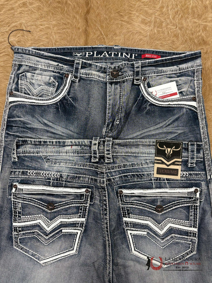 PLATINI MENS BOOT CUT JEANS BLUE GREY- PHD9213