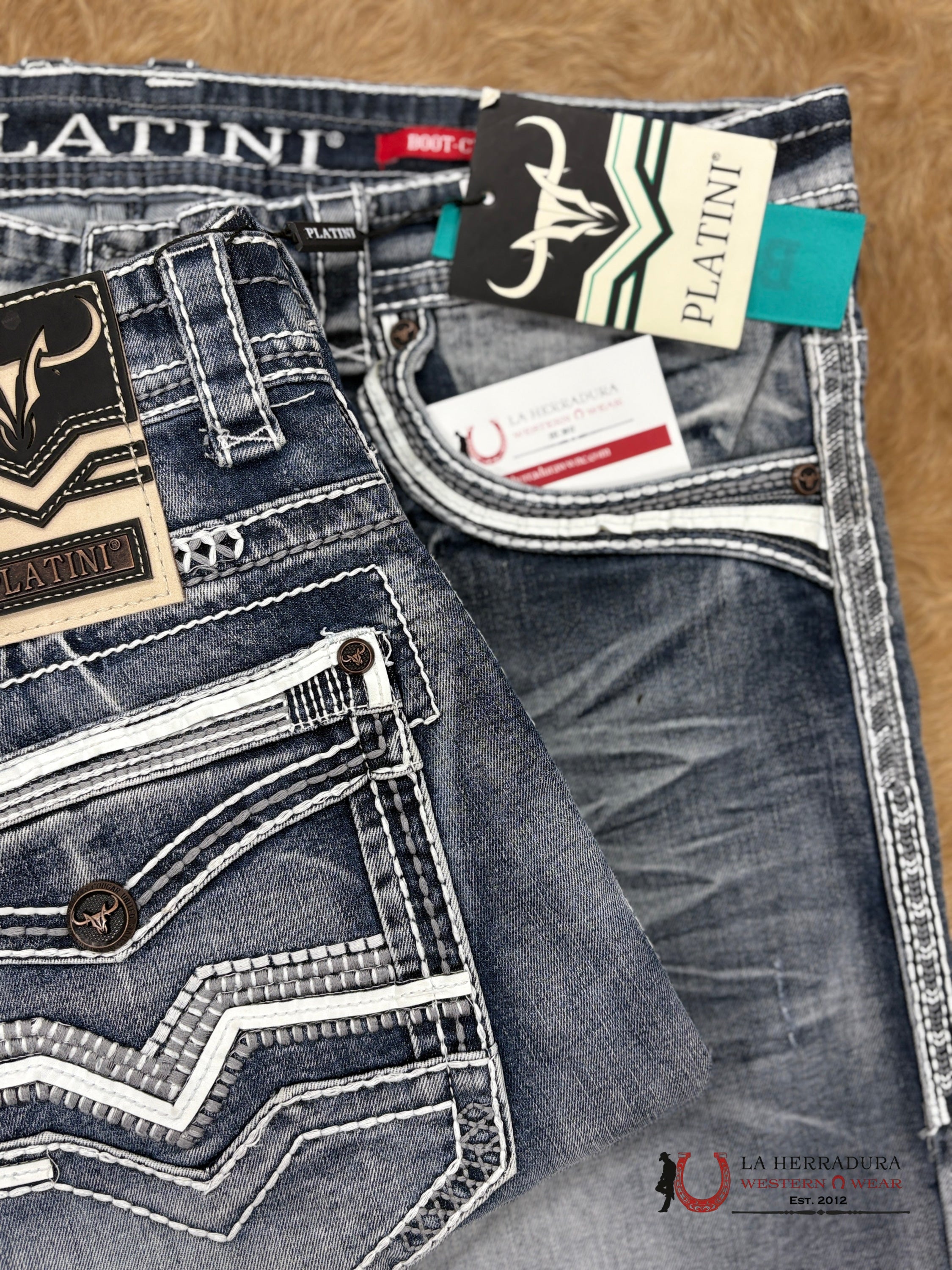 PLATINI MENS BOOT CUT JEANS BLUE GREY- PHD9213 ROPA HOMBRES