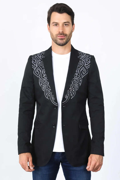 PLATINI BLAZER NEGRO DE HOMBRE BORDADO DE MODA - EBZ10134