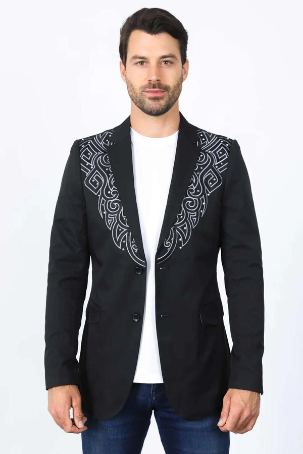 PLATINI BLAZER NEGRO DE HOMBRE BORDADO DE MODA - EBZ10134