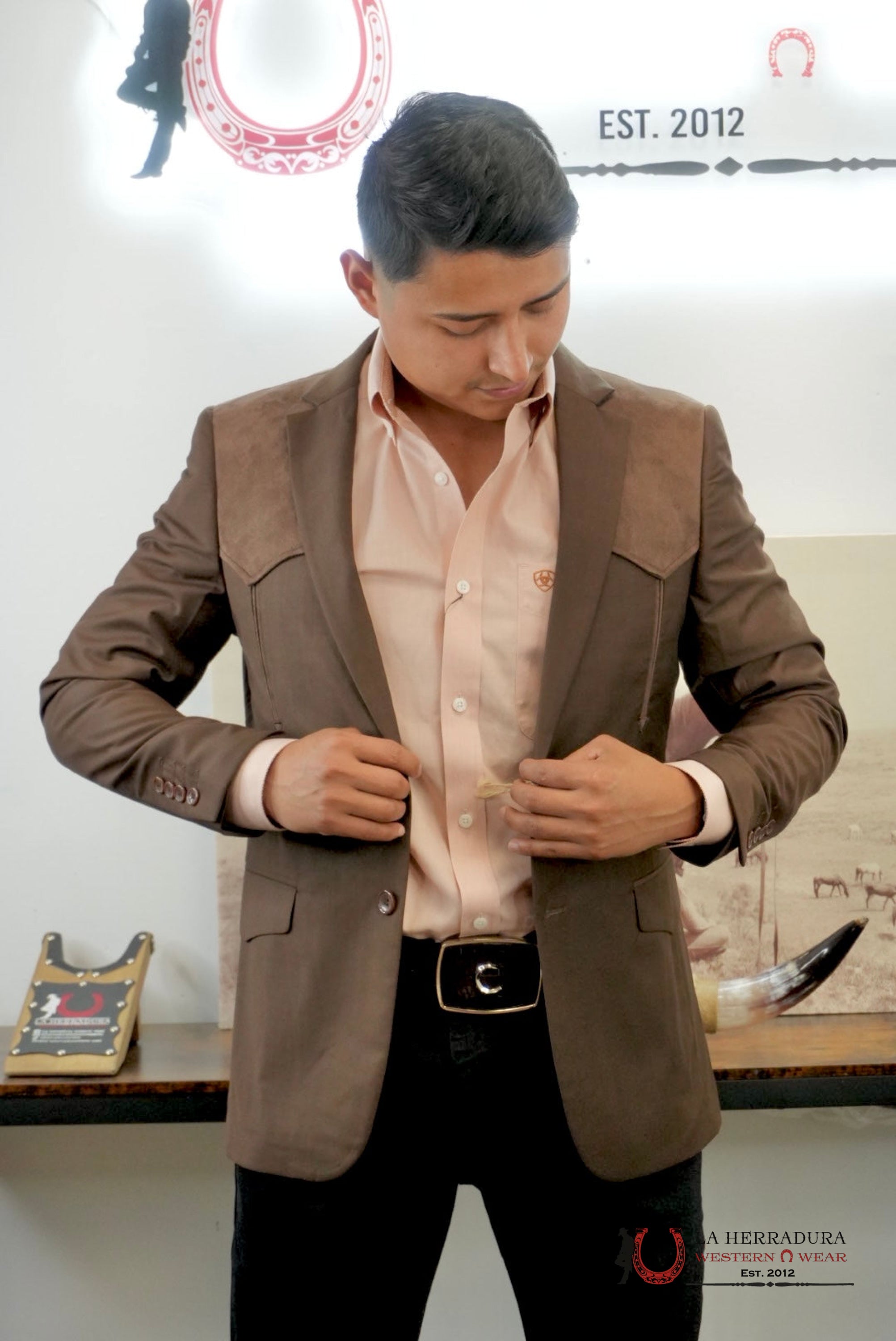 PLATINI GAMUZA DETAILS DARK BROWN BLAZER - WST9749 ROPA HOMBRES