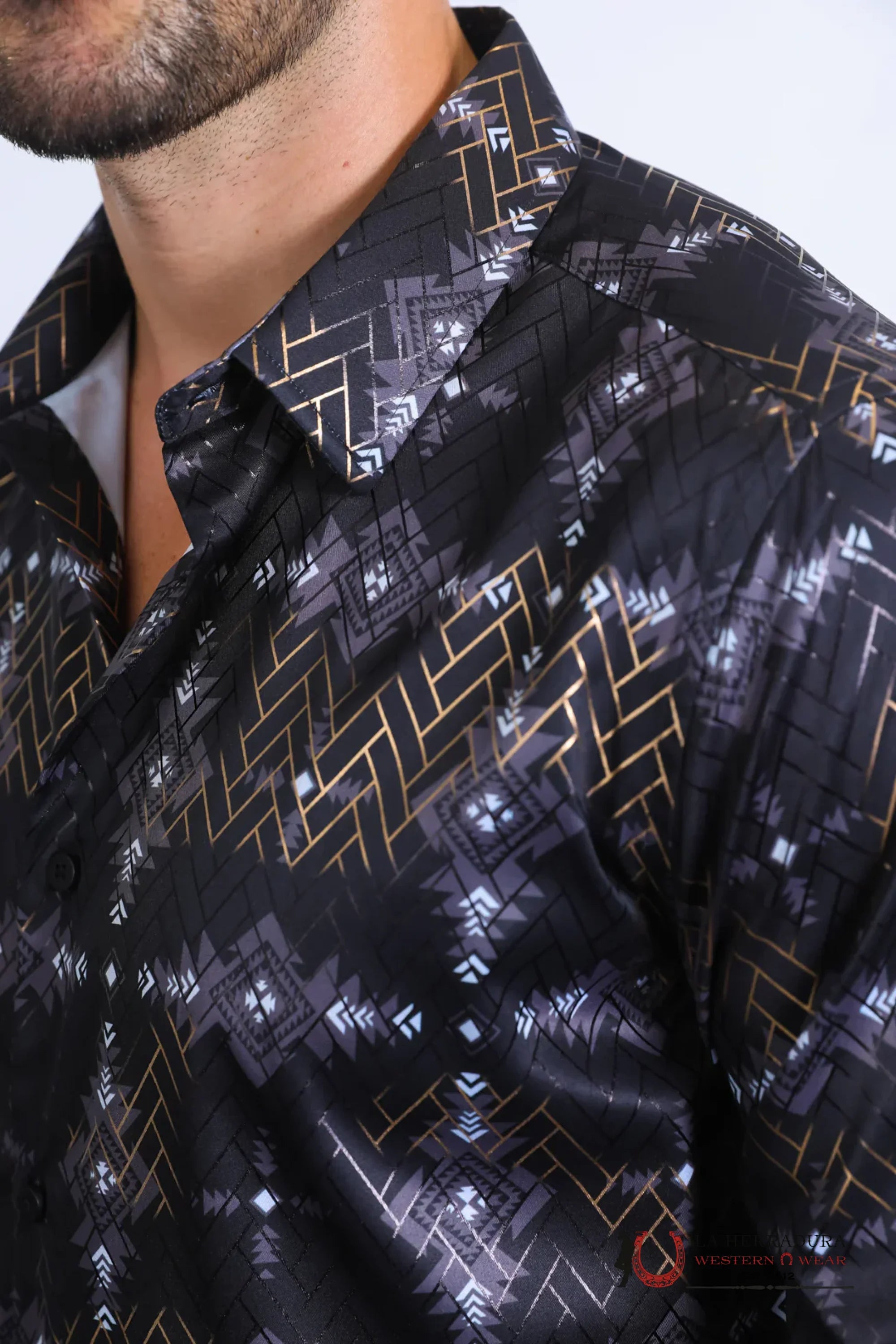 Platini Mens Long Sleeve Modern Fit Stretch Foil Fashion Black Shirt - 10569 ROPA HOMBRES