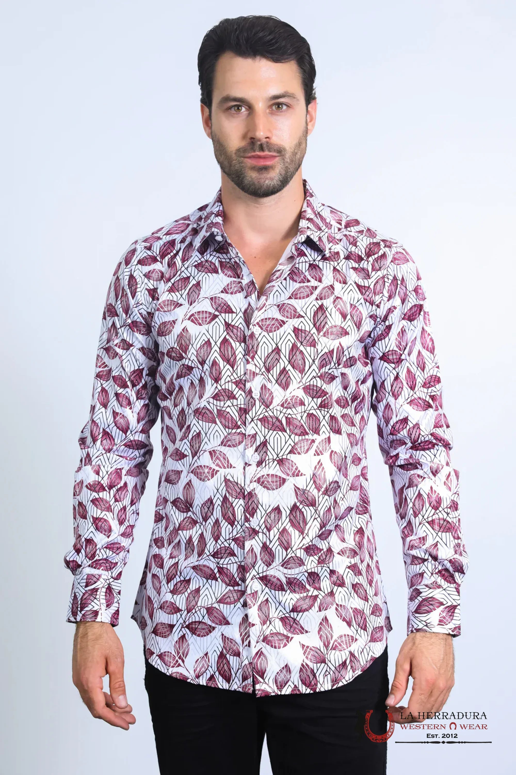 Platini Mens Long Sleeve Modern Fit Stretch Foil Fashion White Shirt - 10582 ROPA HOMBRES