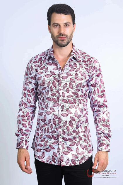 Platini Mens Long Sleeve Modern Fit Stretch Foil Fashion White Shirt - FPL10582