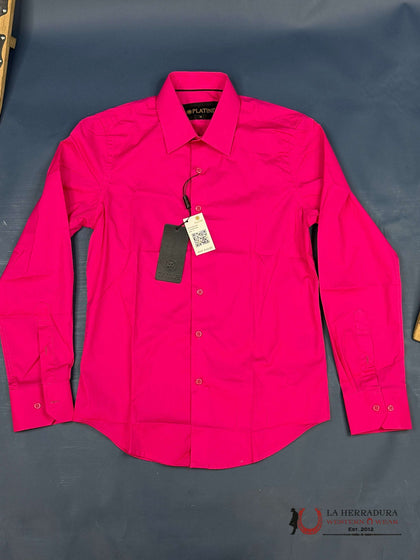 Platini Men's Modern Fit Solid Fucsia Dress Shirt - SDL3220