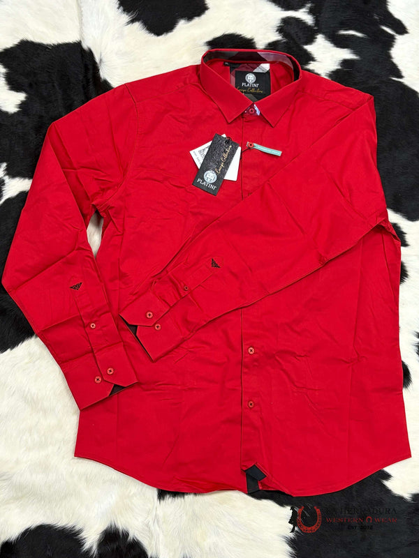 Camisa de vestir roja sólida de corte moderno para hombre Platini - 0362