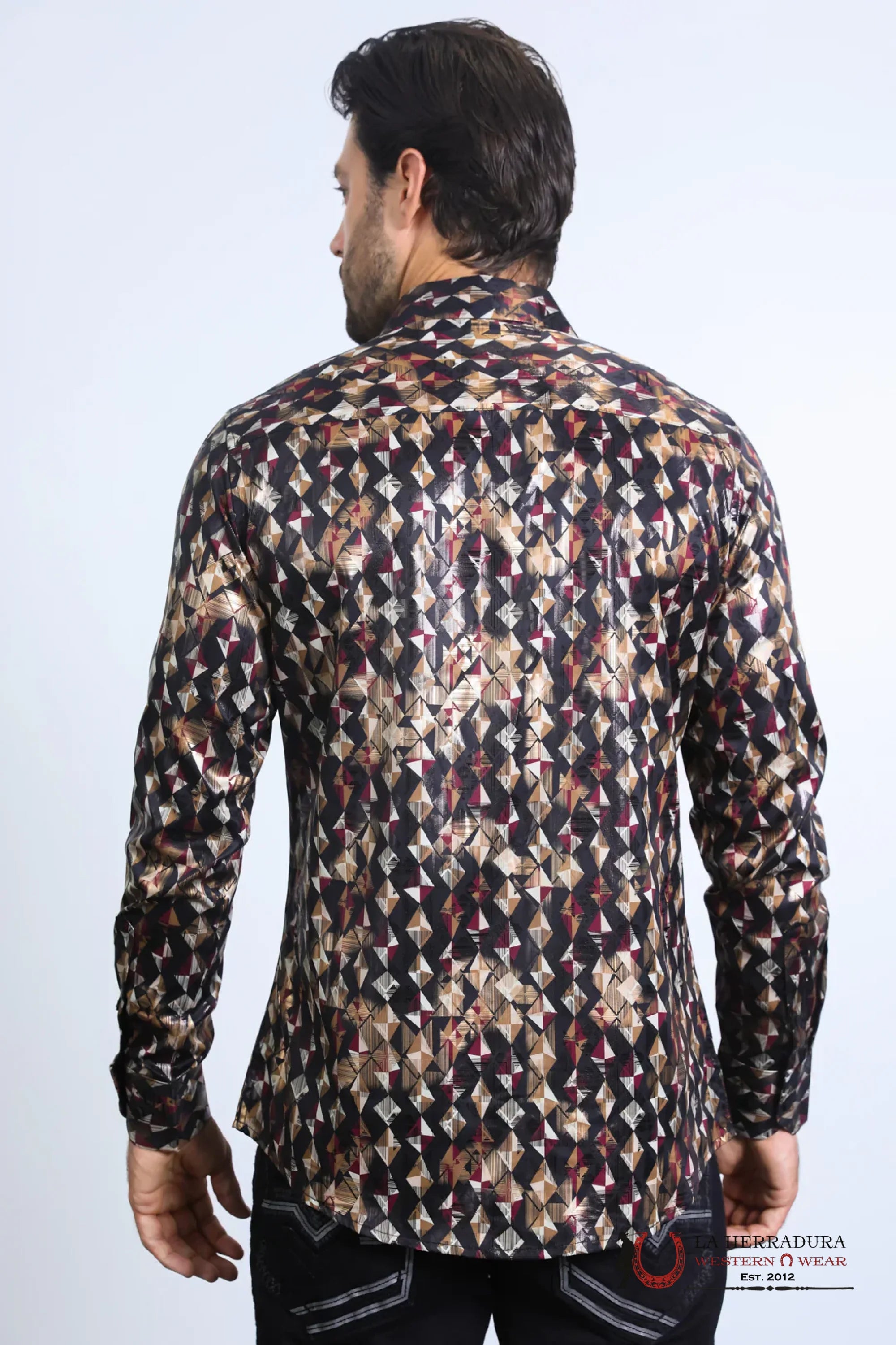 Platini Mens Modern Fit Stretch Foil Fashion Black Shirt - FPL10585 ROPA HOMBRES