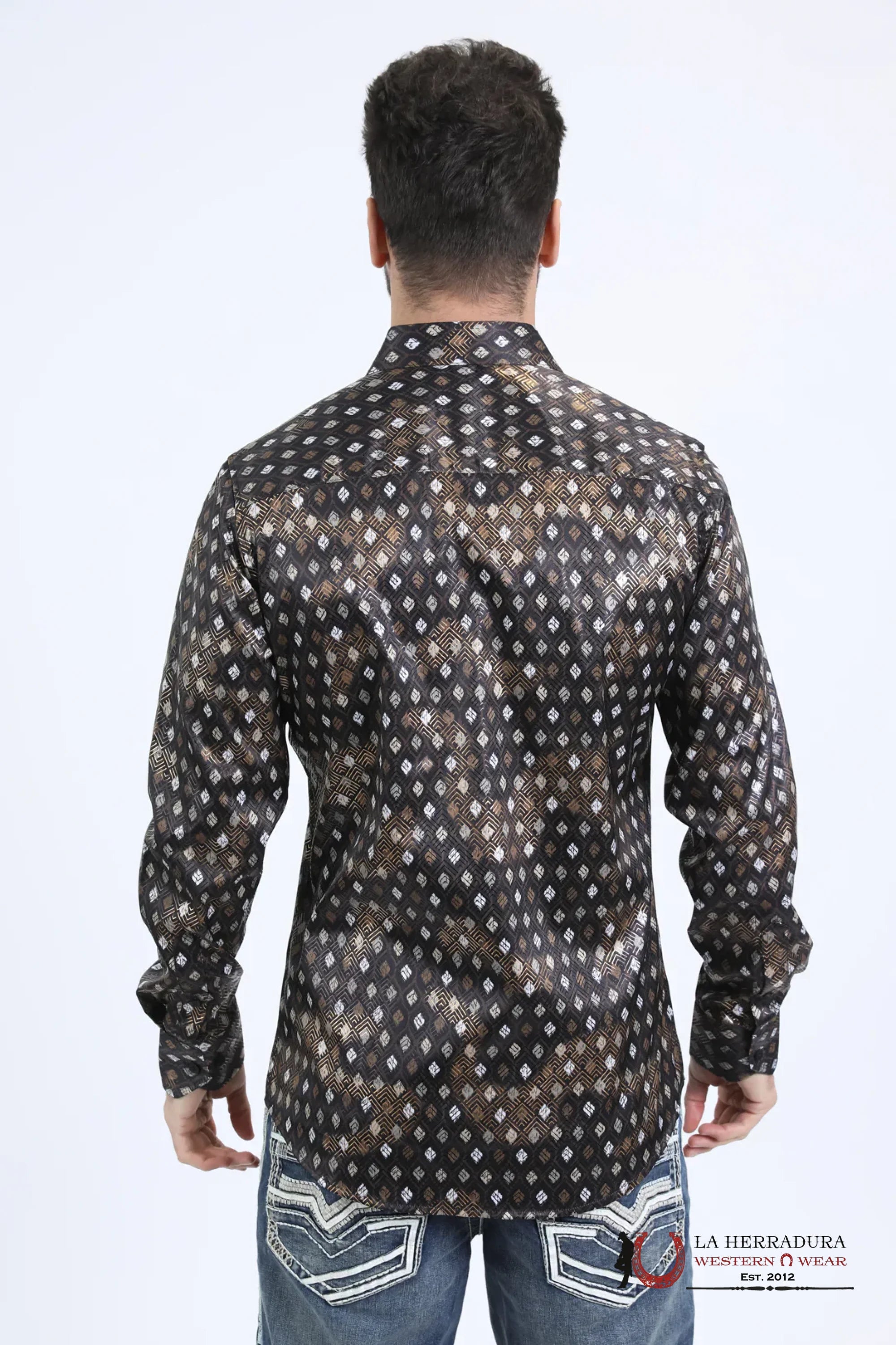 Platini Mens Modern Fit Stretch Foil Fashion Black Shirt - 10731 ROPA HOMBRES