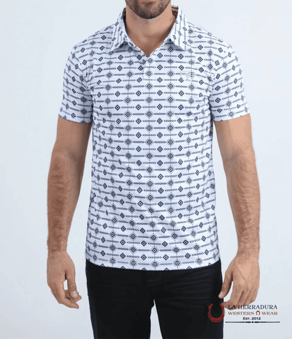 PLATINI CAMISA DE MANGA CORTA MODERNA ELÁSTICA CON ESTAMPADO METALIZADO PARA HOMBRE BLANCO - PGP11007