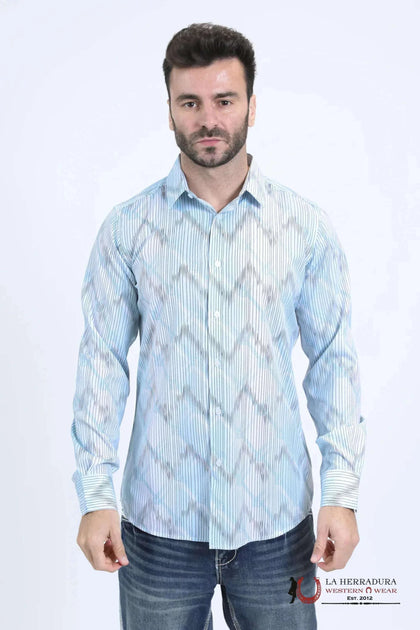 PLATINI MENS MODERN FIT STRETCH FOIL FASHION WHITE SHIRT - FPL10736